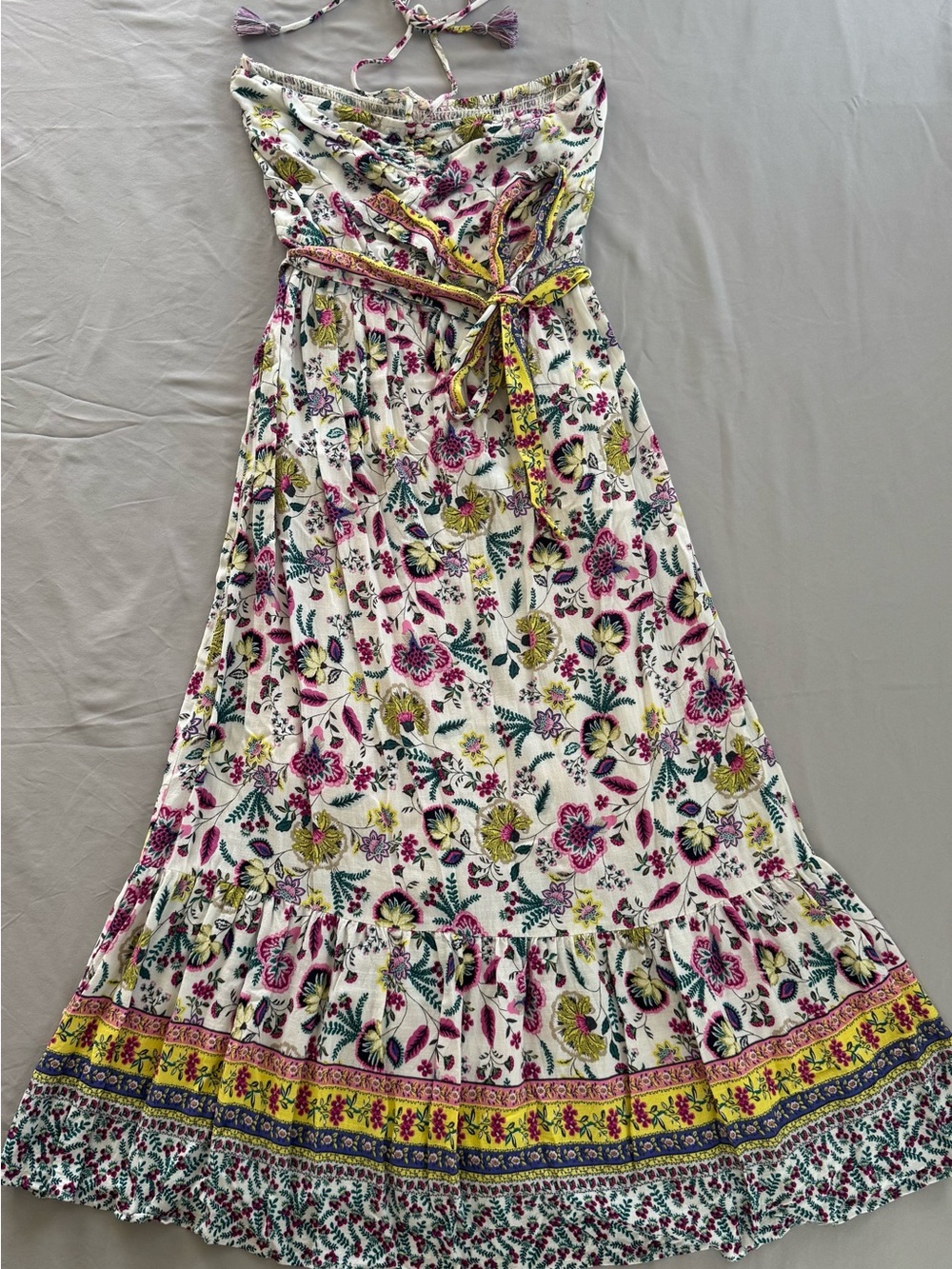 lovestitch White Floral Halter Maxi Dress with Pink & Yellow Details